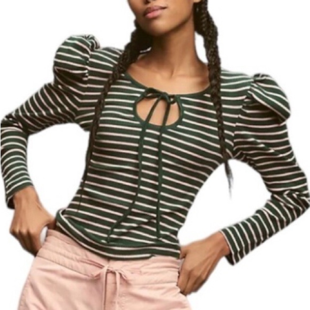 Anthropologie Tie Front Puff Sleeve Blouse